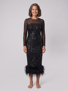 Sequin embellished midi dress with a feather hem, view 1