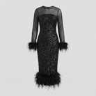 Sequin embellished midi dress with a feather hem, view 5
