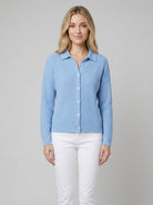 Fitted collared cardigan with a button front, view 1