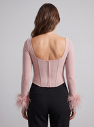 Corset top with feather cuffs and a square neckline, view 4
