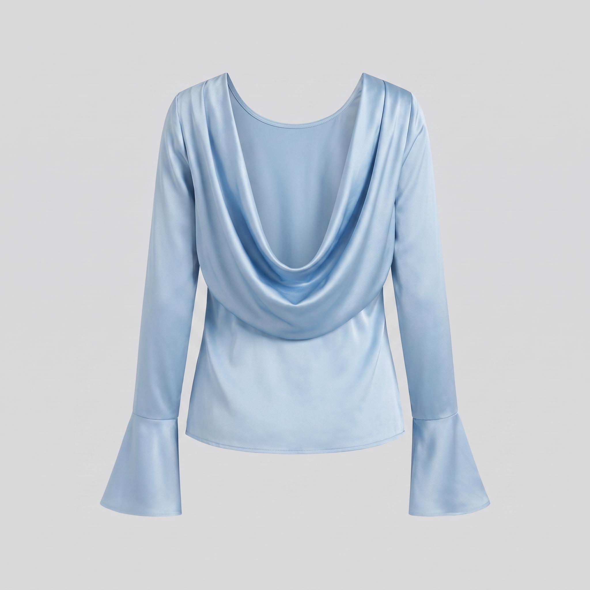 Slim-fit satin blouse with bell cuffs, view 5