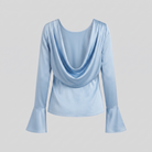 Slim-fit satin blouse with bell cuffs, view 5