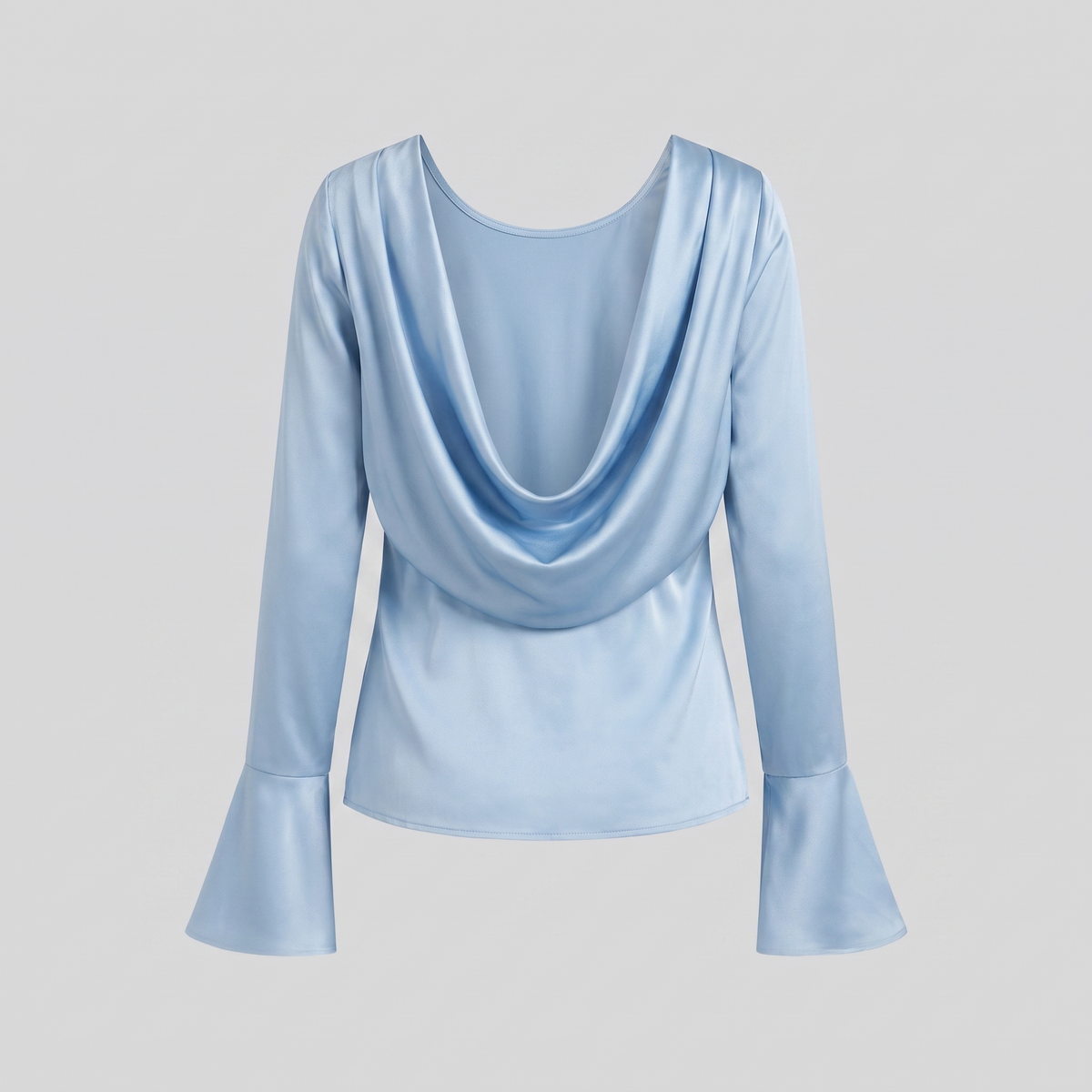 Slim-fit satin blouse with bell cuffs, view 5
