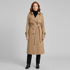 Double breasted maxi trench coat with a belted waist, view 1