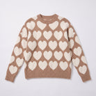 Damaris heart jacquard sweater in mocha and cream, flat lay of the oversized sweater