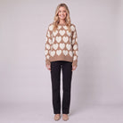 Damaris heart jacquard sweater in mocha and cream, oversized fit, front view on model