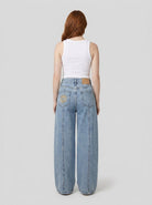 Light wash wide leg jeans with metallic accents, view 4