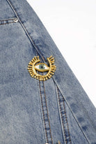 Light wash wide leg jeans with metallic accents, view 6