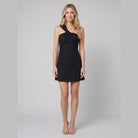 Diora Black Dress | Fitted Cotton, Single Shoulder Strap 1