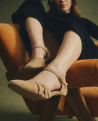 Suede heel with a chunky retro block heel, view 1