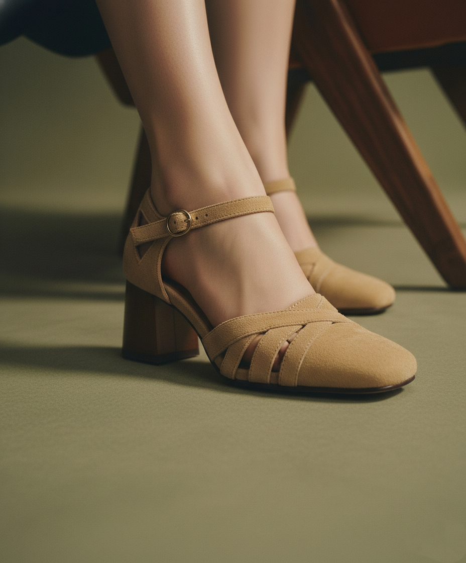 Suede heel with an adjustable ankle strap, view 4