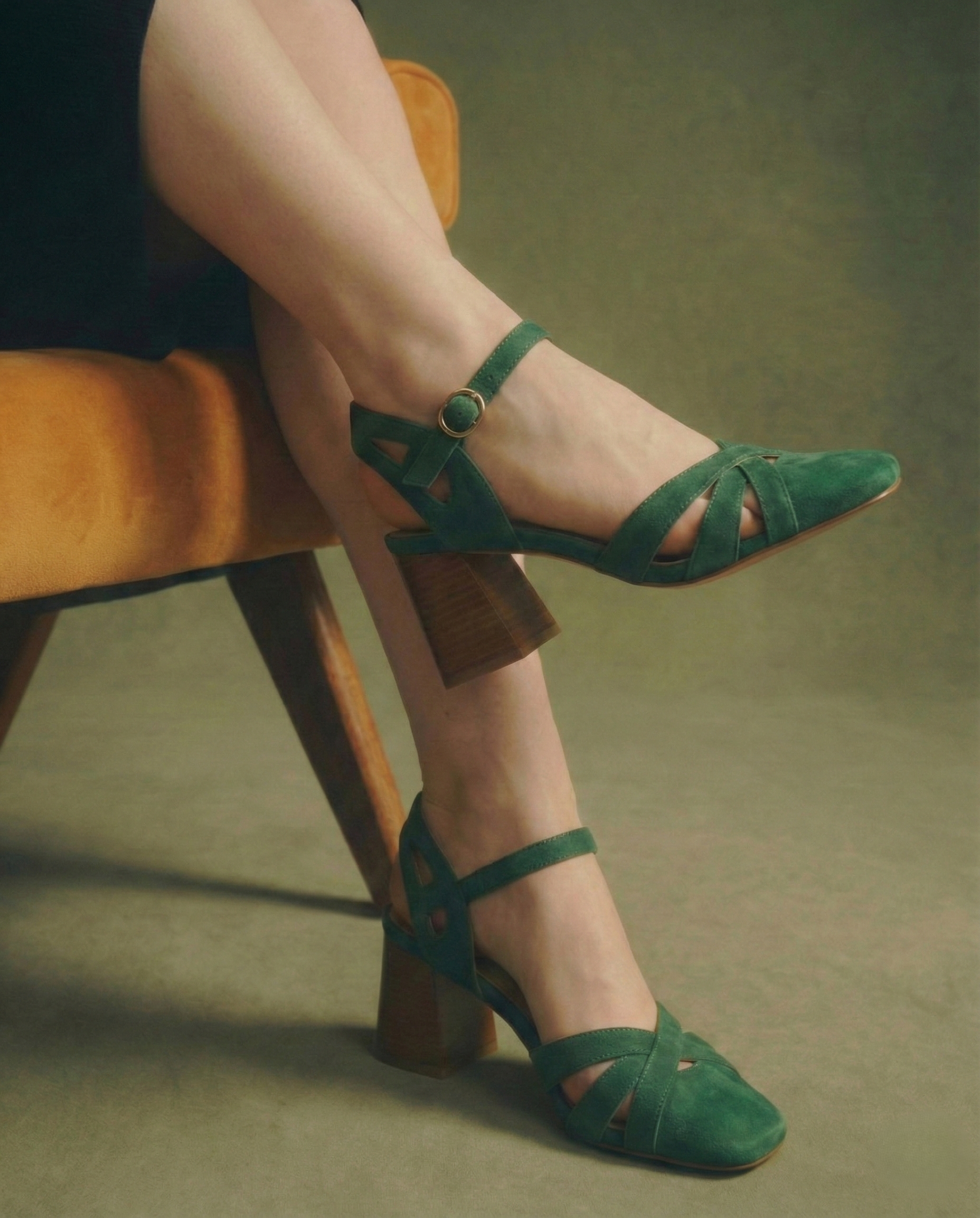 Suede heel with an adjustable ankle strap, view 9