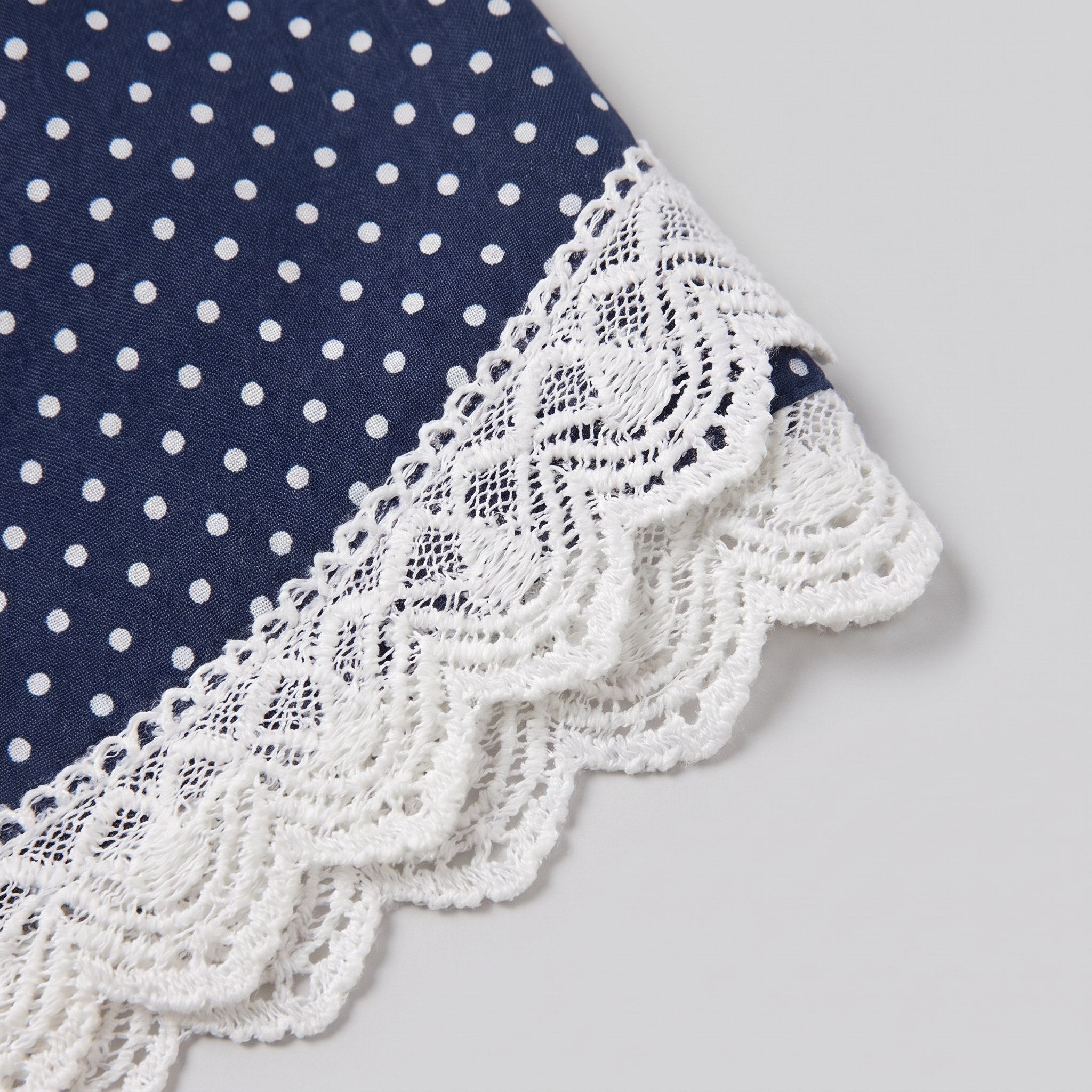 Close-up of the white scalloped lace collar on the Ellery mini dress