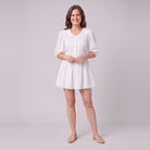 Ellery mini dress in white with a tonal lace collar, front view