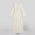 White maxi dress with bell sleeves, flat lay