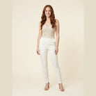 White corset jumpsuit with structured bodice and straight leg, view 1