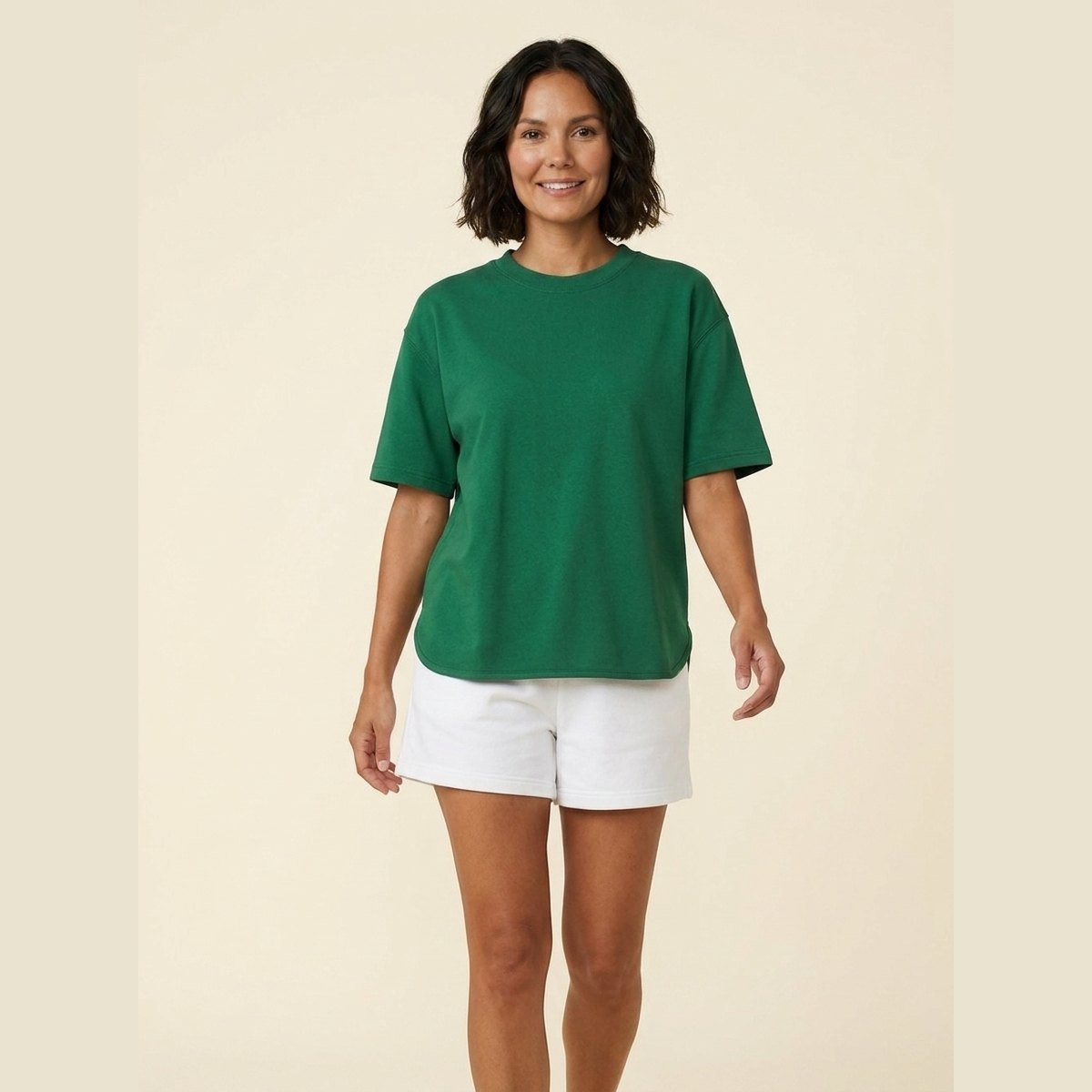 Curved hem detail on the oversized t-shirt, view 3