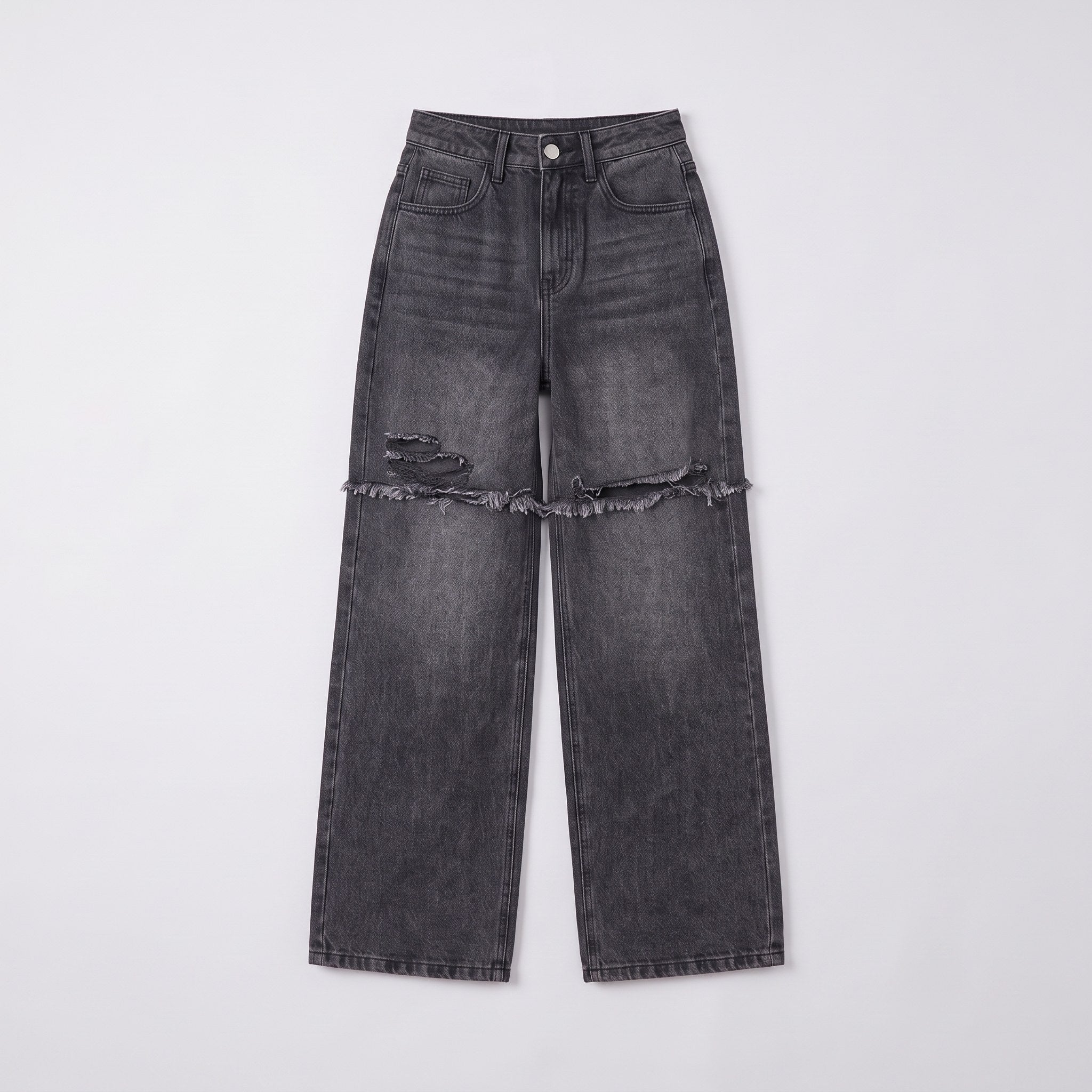 Enid baggy jeans flat lay, full garment on light grey