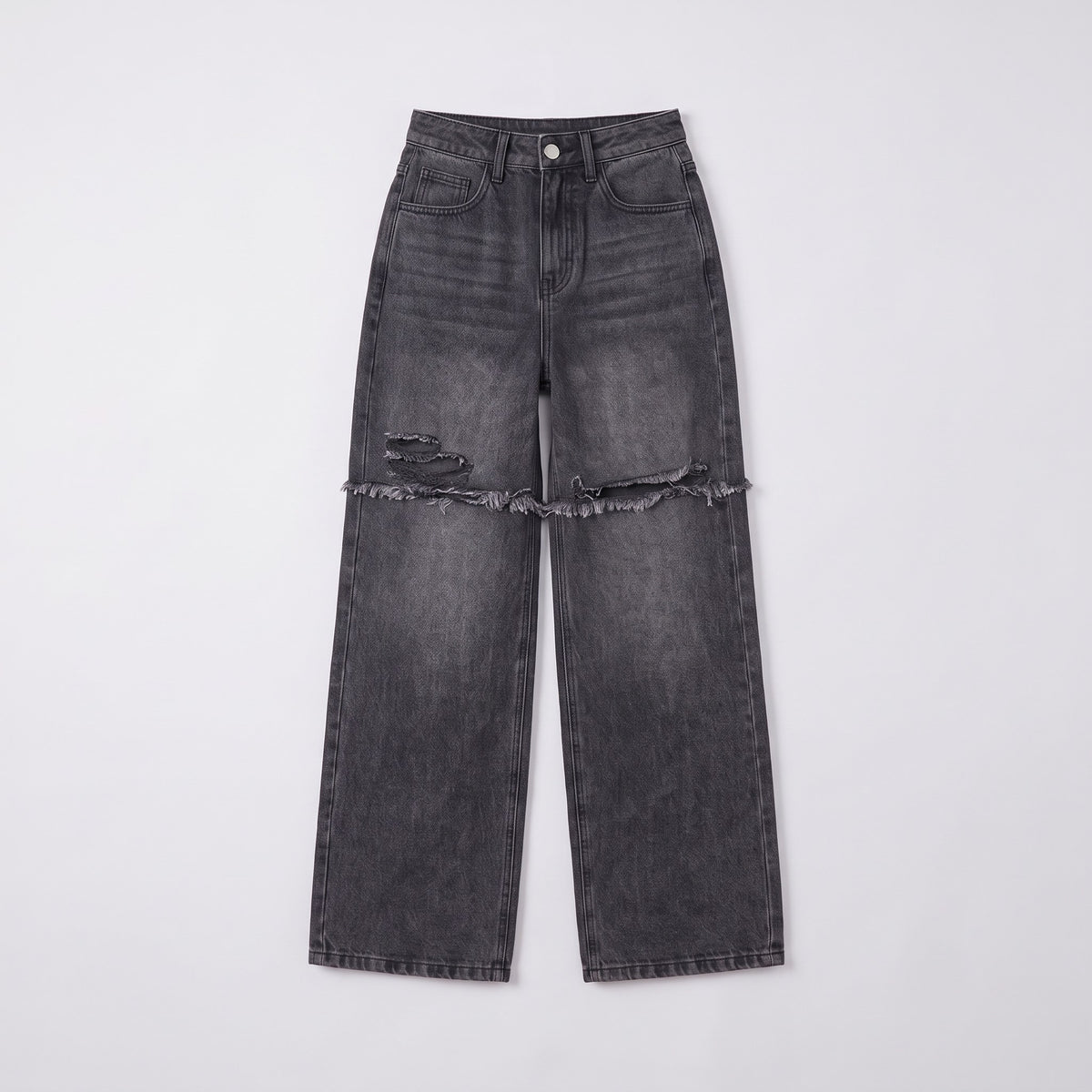 Enid baggy jeans flat lay, full garment on light grey
