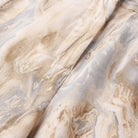 Evadne printed trousers fabric detail, watercolour marble print close-up