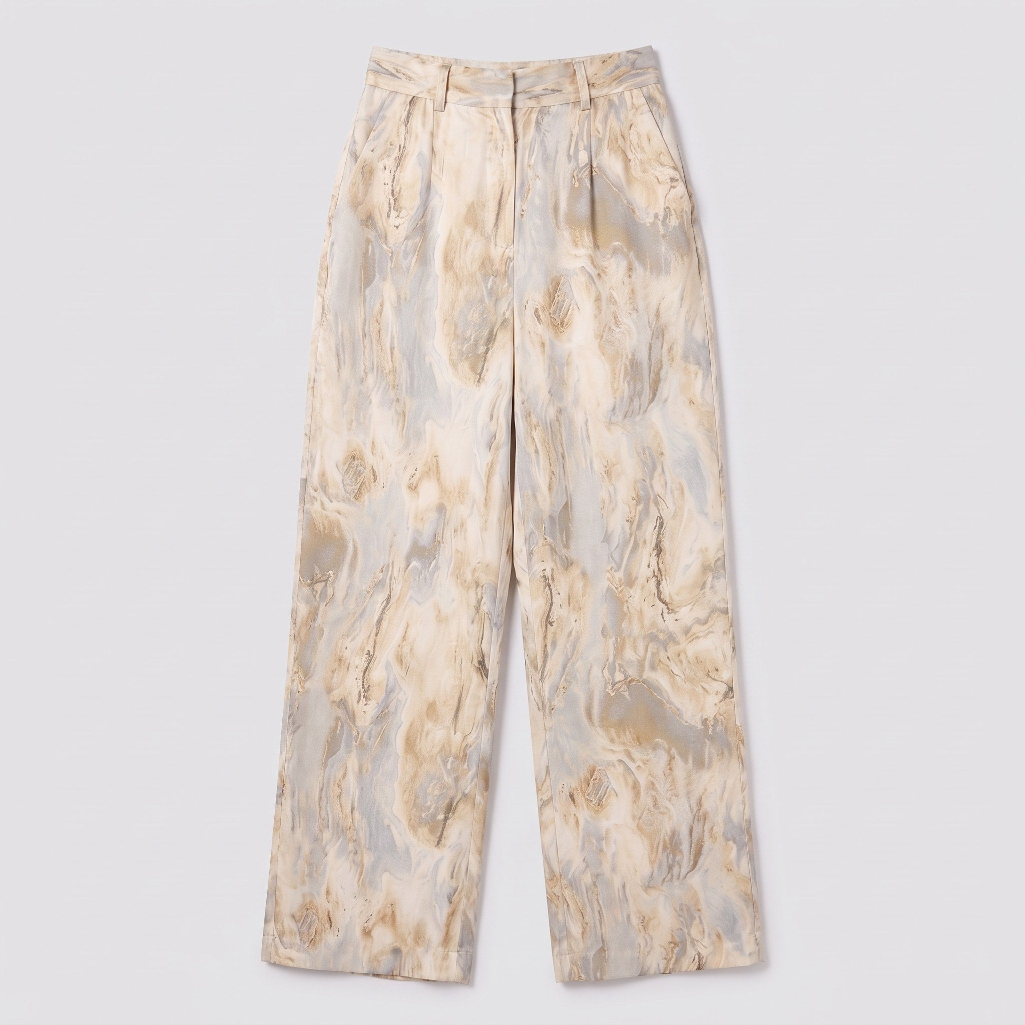 Evadne printed wide leg trousers flat lay, full garment on light grey