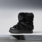 Insulated lace-up winter boots with a faux fur cuff and non-slip sole, view 3
