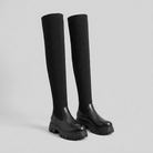 Knee high boots in vegan leather with a ribbed shaft, view 1