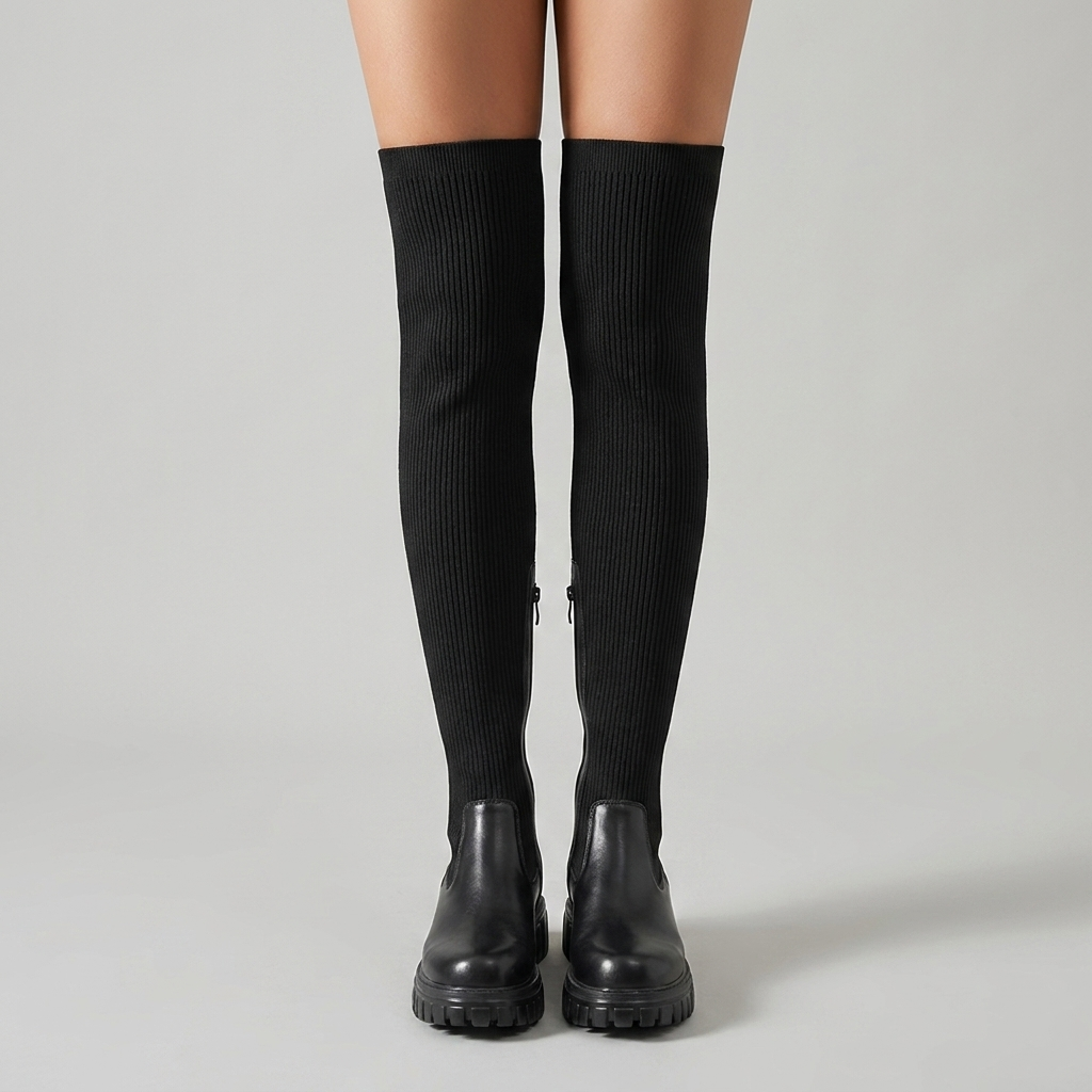 Vegan leather knee high boots, view 2