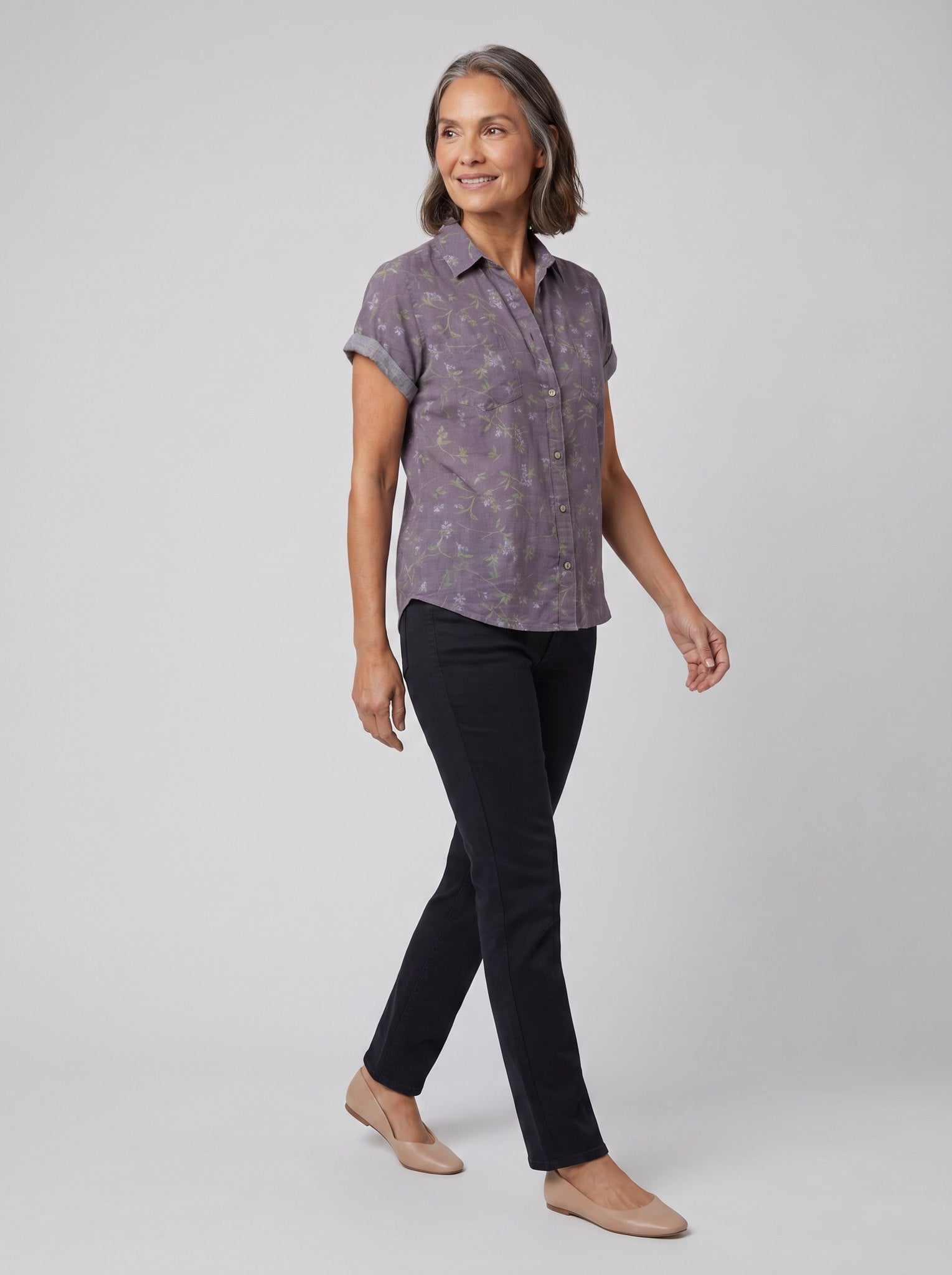 Floral print blouse in purple, view 2