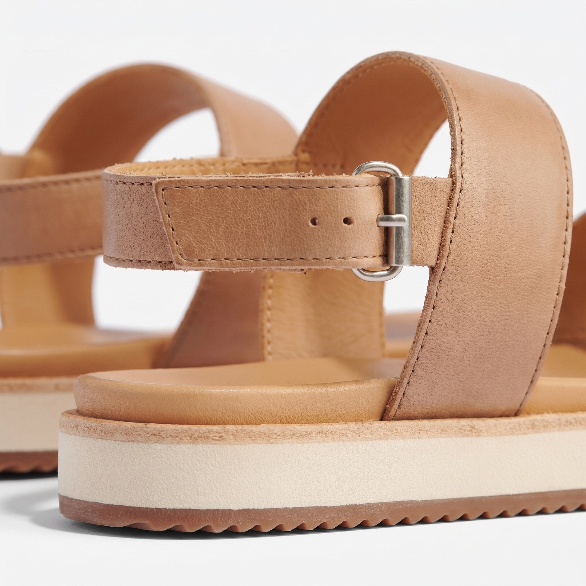 Almond-tone flatform sandal with an easy buckle closure, view 5