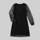 Black evening dress with sheer sleeves, view 5