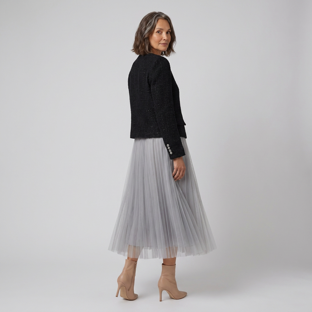 Tulle midi skirt with a layered hem, view 3