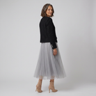 Tulle midi skirt with a layered hem, view 3