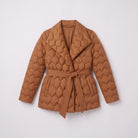 Ghislaine quilted belted jacket in caramel, flat lay with the self-tie belt