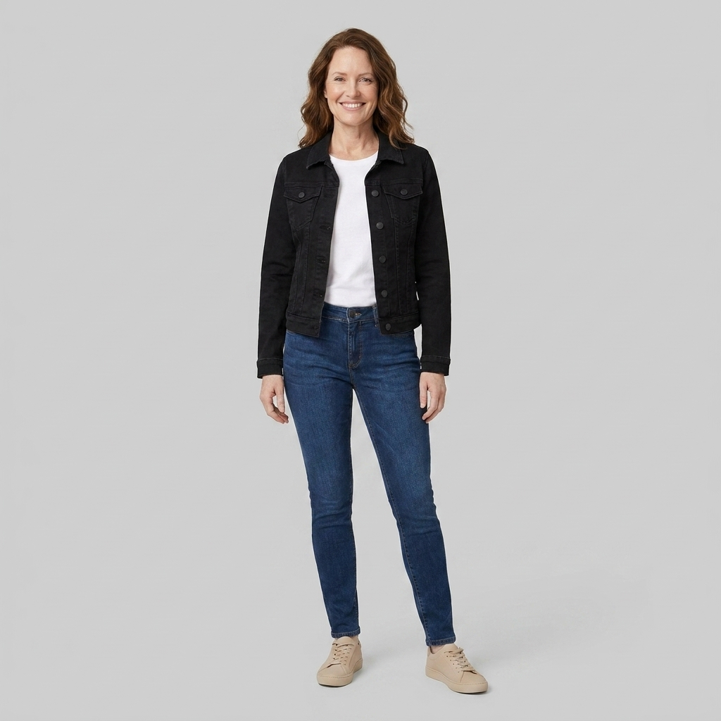 Slim-fit denim jacket with long sleeves, view 1