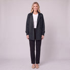 Gwenneth double-breasted knit coat in black, front view on model