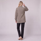 Gwenneth knit coat in taupe, back view on model