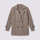 Gwenneth knit coat in taupe, flat lay of the double-breasted coat