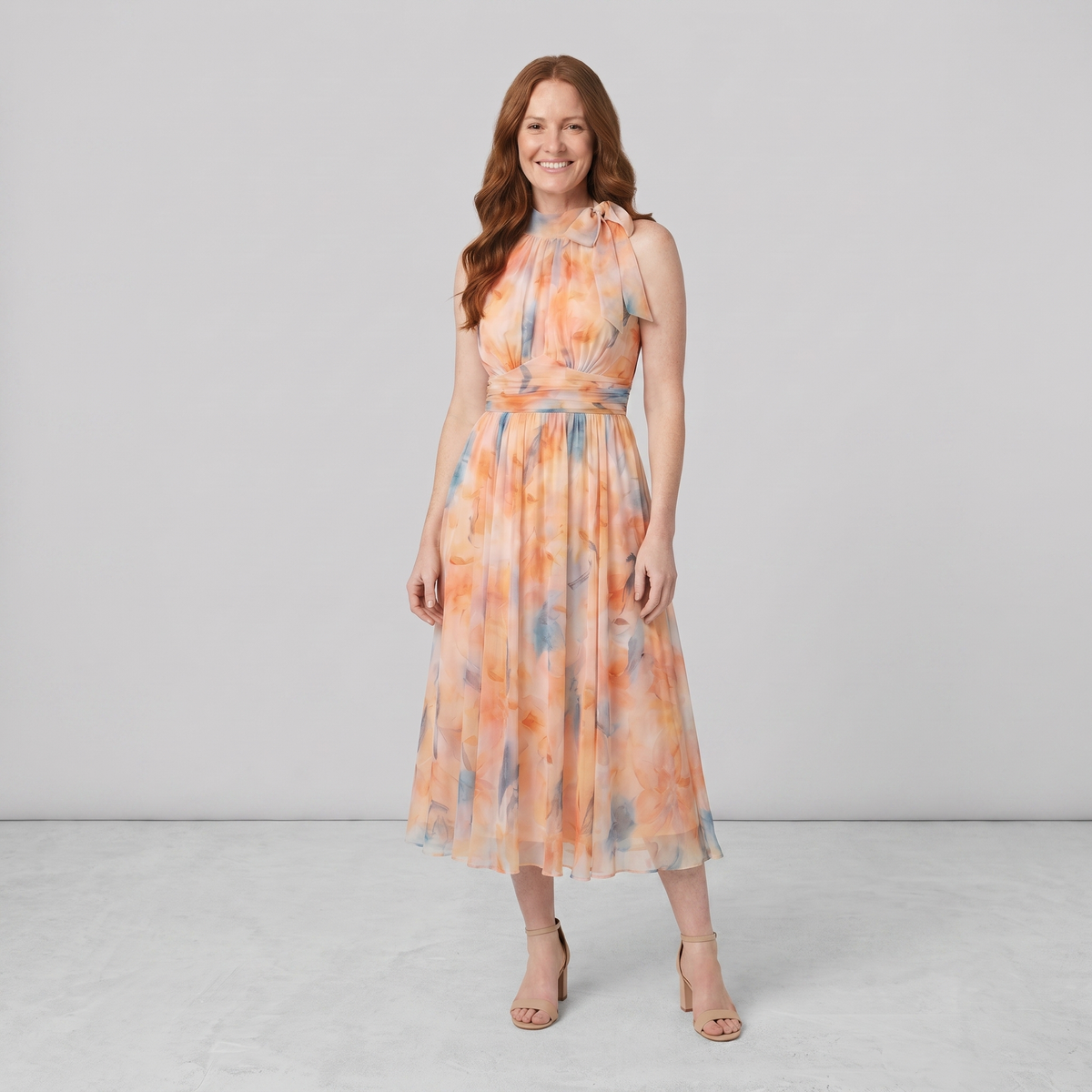 Halter midi dress, angled view