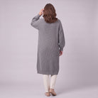 Halla longline cardigan in grey, back view showing chunky rib knit