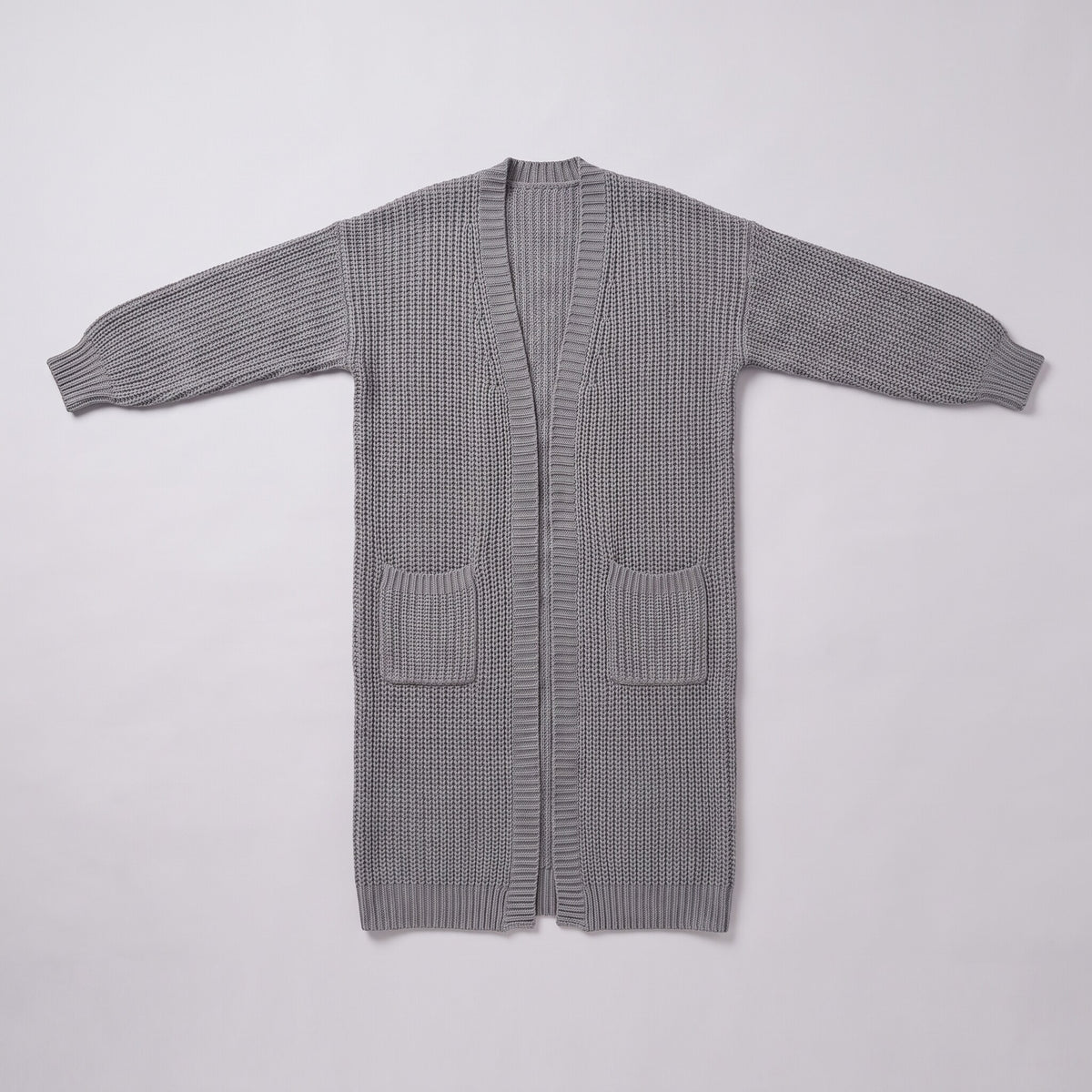 Halla longline chunky rib cardigan in grey, flat lay product shot