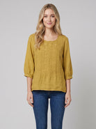 Embroidered relaxed fit blouse with button front, view 1