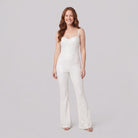 Velvet jumpsuit with white sequin detail and a corseted fit, view 1
