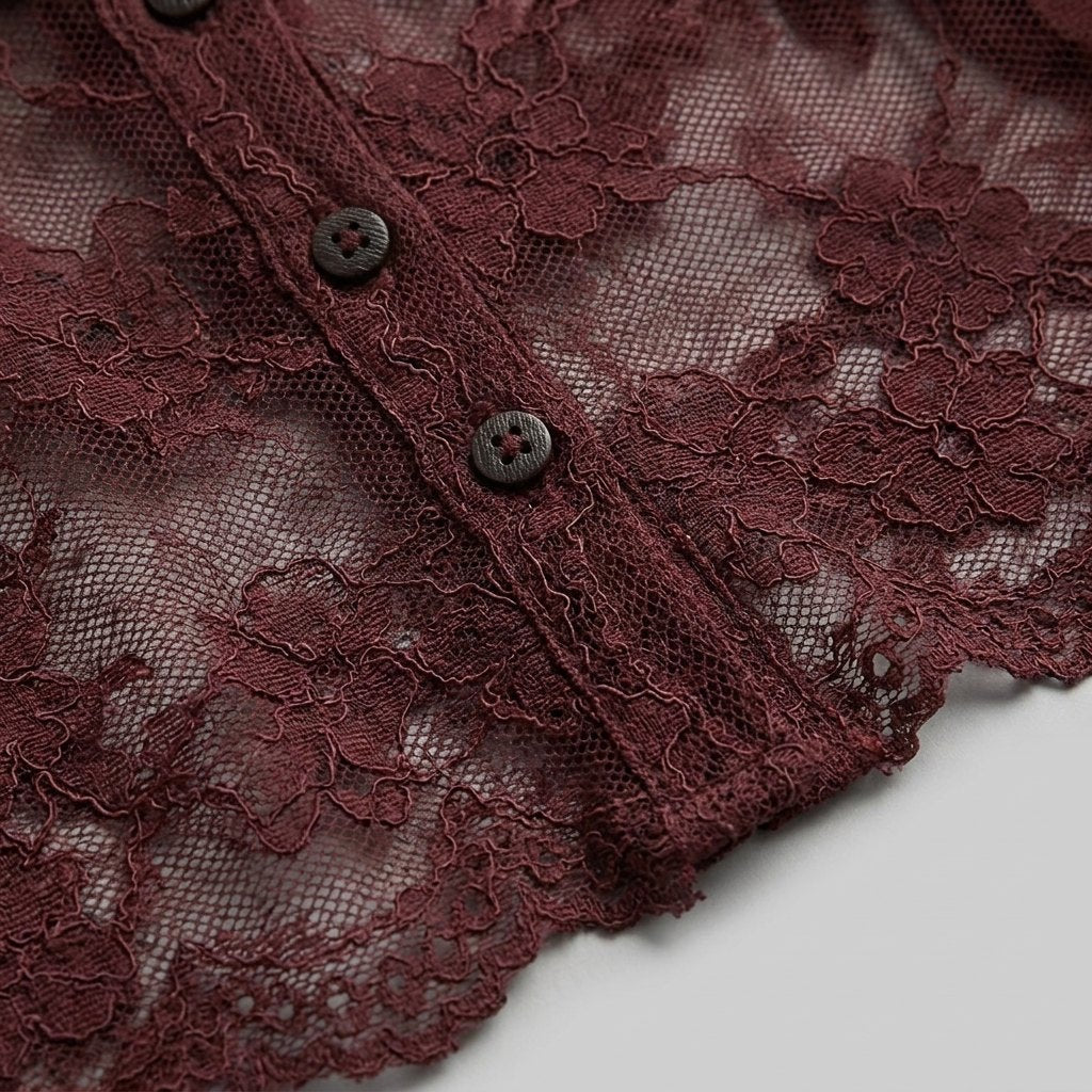 Sheer lace blouse with balloon sleeves and a scalloped hem, view 6