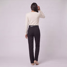 Ingeborg straight leg trousers in black twill, back view on model