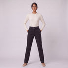 Ingeborg straight leg trousers in black twill, full-length view with hands in pockets