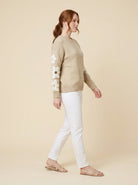 Beige soft knit jumper with a floral applique, view 2