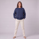 Kaia oversized sweatshirt in navy, full front view showing the relaxed crew neck fit