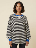 Oversized striped jumper with contrast trims, view 3
