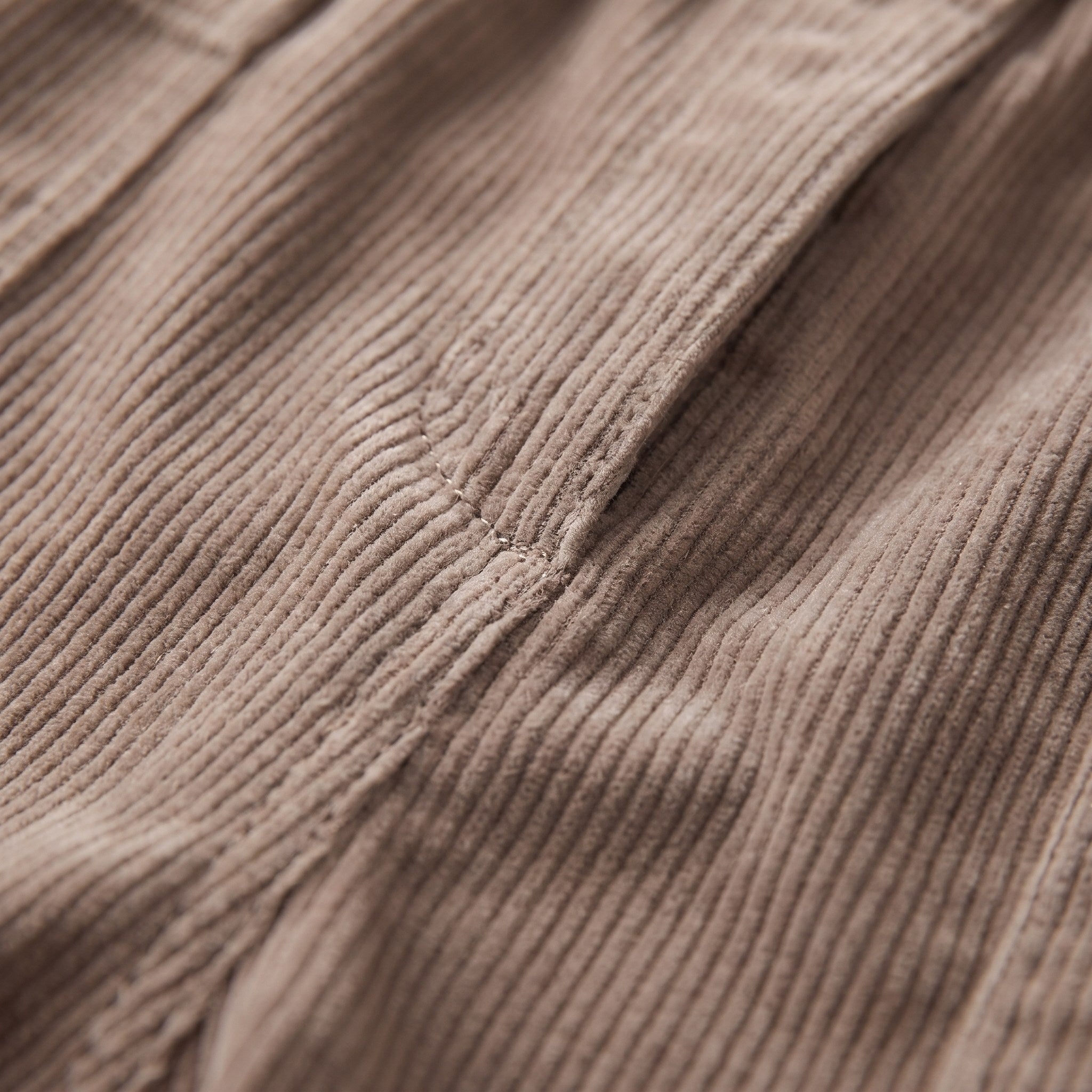 Kerensa barrel leg trousers fabric detail, fine-wale corduroy close-up in khaki taupe